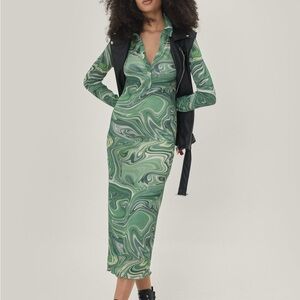 Nasty Gal Marble Mesh Button Midi Dress
